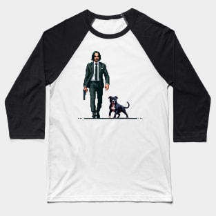 Pixel John Wick and His Pitbull Dog Retro Baseball T-Shirt